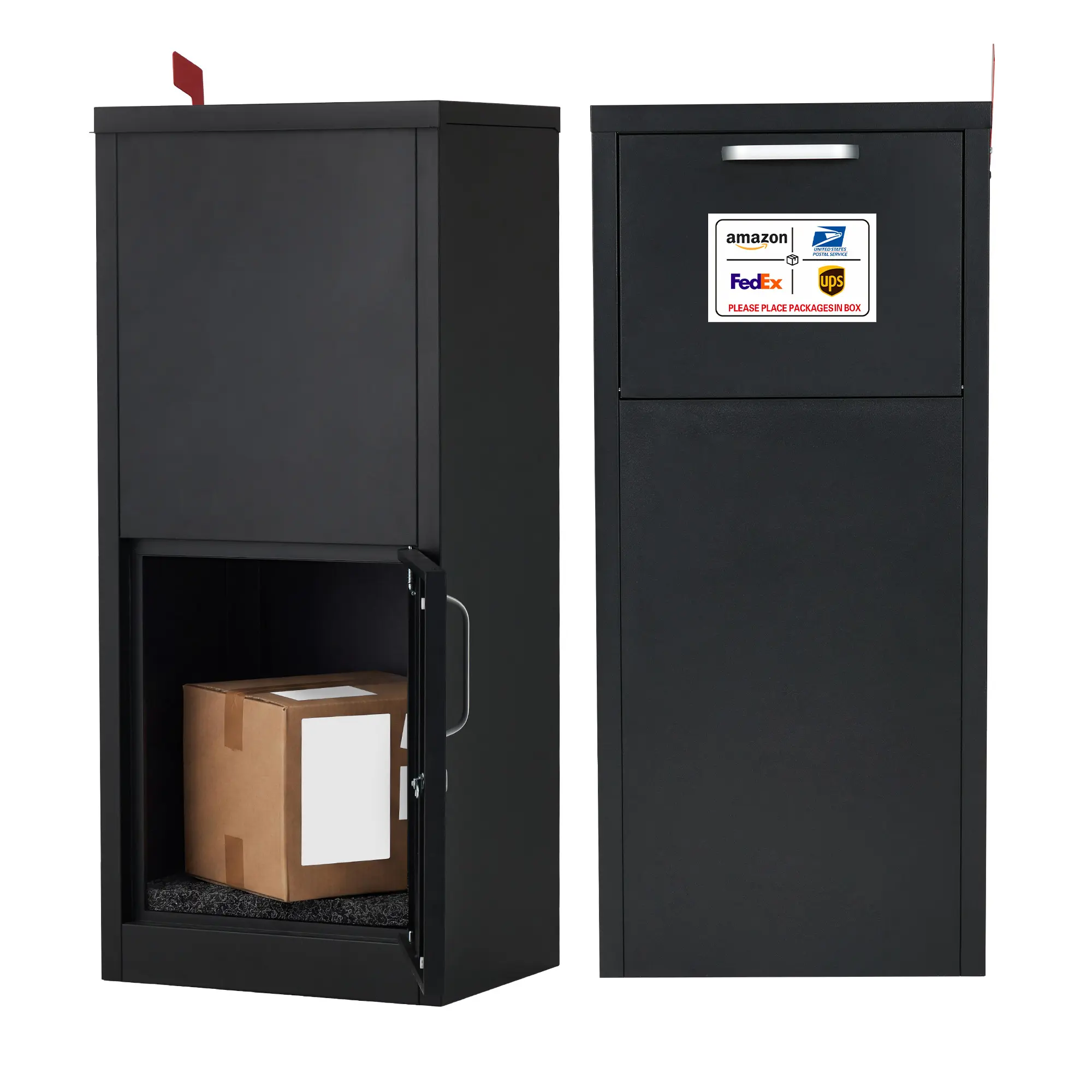 GARVEE Large Galvanized Steel Package Delivery Box for Outside - Weatherproof Locking Parcel Drop Box with Anti-Theft Key Lock - Secure Outdoor Mailbox, 15.4 x 11.4 x 35.4 in