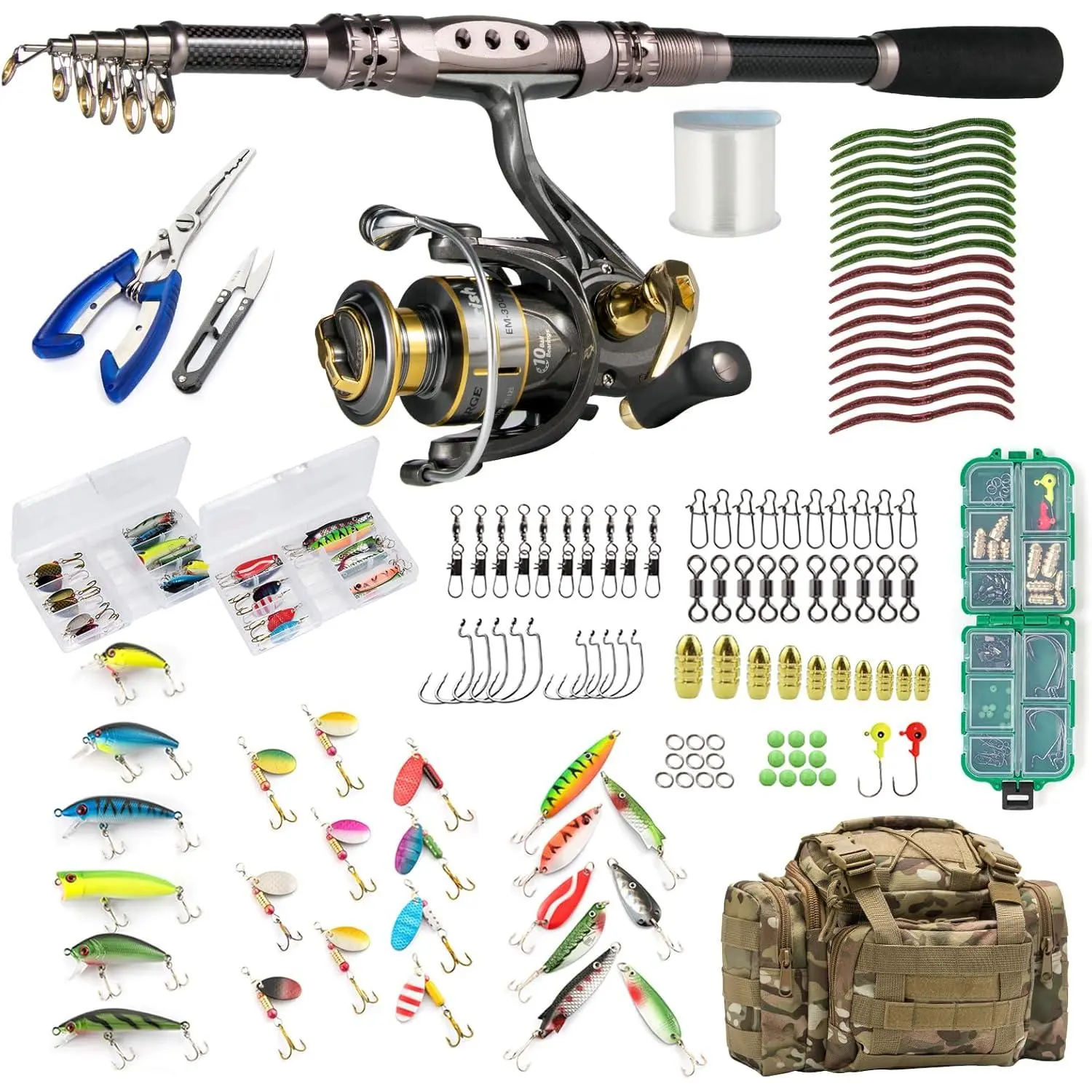 Fishing Rod and Reel Combos 125-Pieces Telescopic Spinning Pole Reel Gear Equipment Set with Tackle Bag  Adult Collapsible Travel Complete Fishing Set Men Starter Freshwater Saltwater