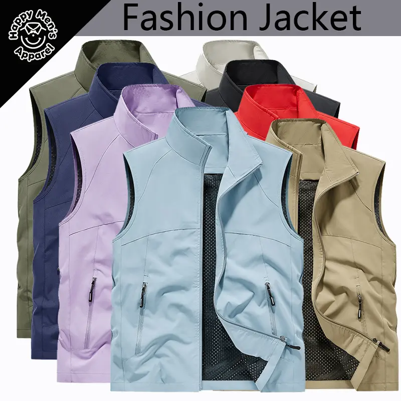 Men's Solid Zip Up Pocket Vest Gilet Jacket,Regular Fit Casual Stand Collar SleevelessOuterwear for Spring & Fall, Men's Clothesfor Daily Wear, Clothing