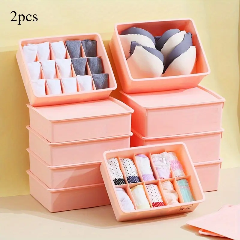 A Set of Combinations: Underwear Storage Box with Lid and 7 Grid Mesh Storage Box for Underwear, Bras, Socks, Wardrobe Home Space Saving Organizers