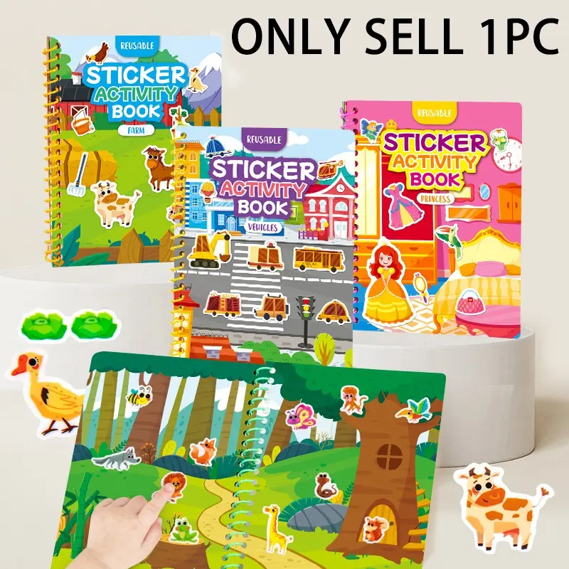 Children Reusable Jelly Sticker Book, Multi-scene Craft DIY Decorative Stickers, Illustration Stickers, Cartoon Sticker Book Interactive Toys, Portable Quiet Busy Paste Books, Kids Jelly Sticker Toy Gifts, Fun Stickers, Cute Stickers, Nature Stickers