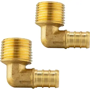 (Pack of 2)  Barb Crimp Pex 3/4"x 3/4" Male Threaded NPT Elbow Brass Fittings, ASTM F1807,(PEX1807099-2PCS)