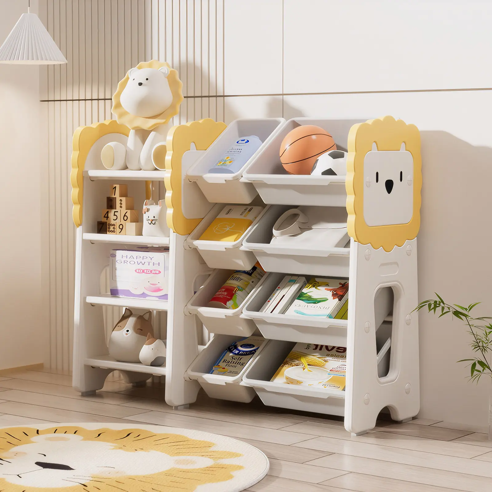ARCH Kids Bookshelf and Toy Storage Organizer, 4-Tier Children's Bookcase with 8 Removable Storage Bins, Sturdy Wooden Shelf Rack for Bedroom, Playroom, Nursery, Classroom, Study Room, Multiple Color Options, Home Furniture and Household Product