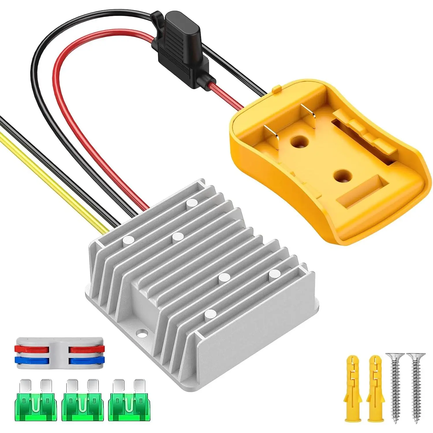 20V to 12V Step Down Converter Compatible with 20V Battery, 20A 240W DC 12V Buck Converter Adapter for Wheel, with 30A Fuse & Wiring