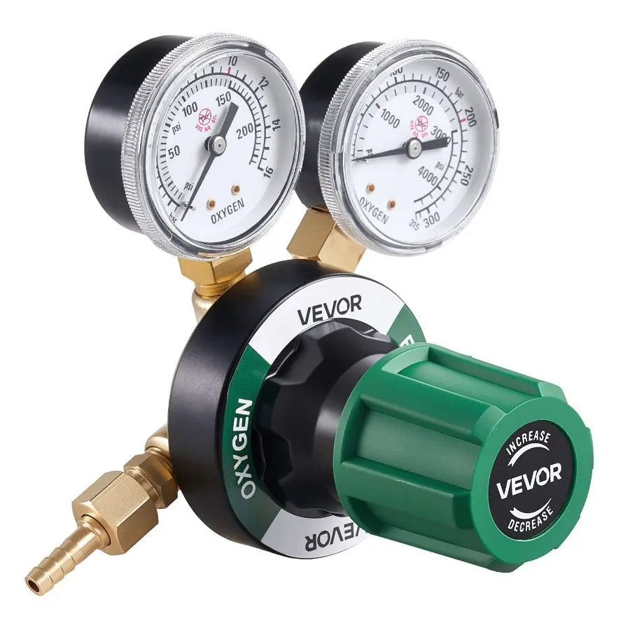 VEVOR Oxygen Regulator, Precise Oxy Regulator, 0-4000PSI Welding Gas Gauge with CGA-540 Inlet Connection 9/16"-18 RH Outlet Connection, PC Knob Adjustment