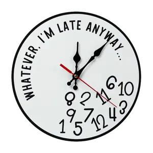 Easy assemblyWhatever I'm Late Anyway Funny Wall Clock, DIY ASSEMBLY NEEDED, 10/12Inch Silent Non-Ticking Round Wooden Wall Clock, Unique Irregular Number Clock for Home Office Kitchen Decor