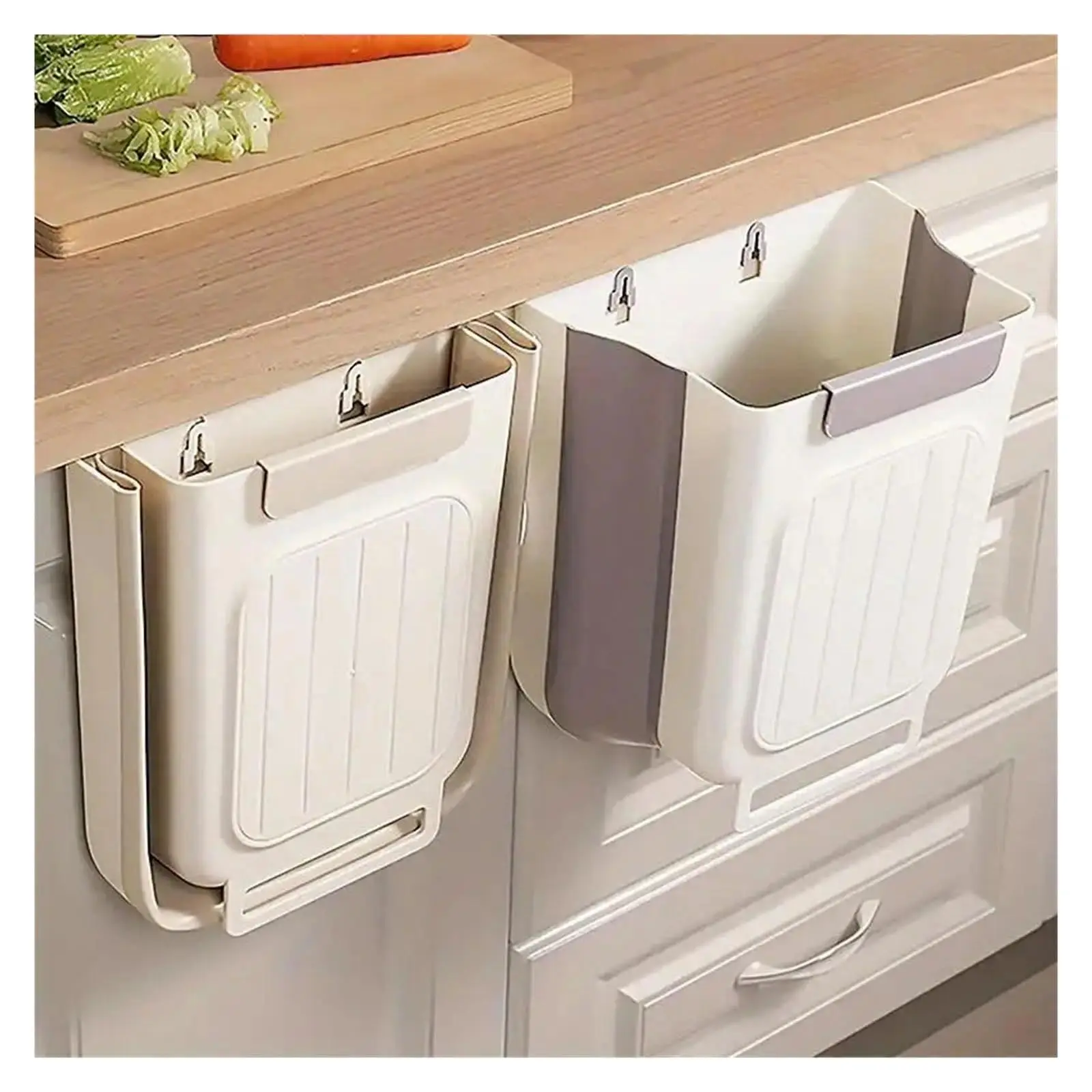 Collapsible Hanging Rubbish Bin, 11L Foldable Garbage Container Suitable for Kitchen Cabinets, Countertops and Bathrooms, Space Saving, Wall Mountable, Compact Portable Household Waste Storage Accessory