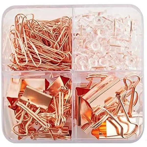 Rosegold kit,Set of Binder Clips,Paper Clips,Push Pins,  226 count