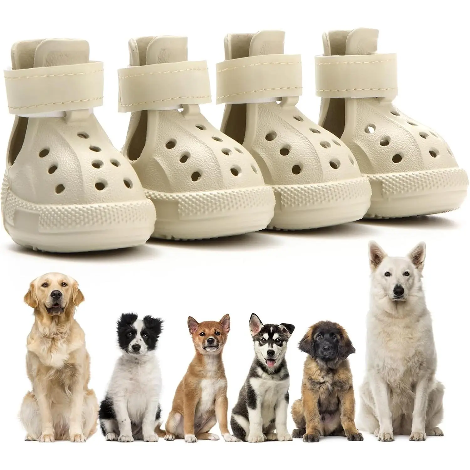 Breathable Mesh Dog Paw Protectors, Non-Slip Waterproof Hot Surface-Safe Dog Boots with Easy Cleanup, Universal Fit, Quick On/Off (Beige, Size 7: 2.95"x2.36" (L*W))