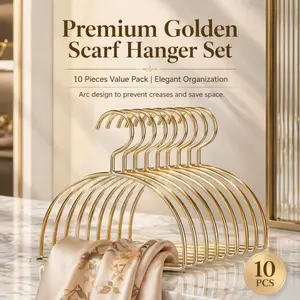 10 Pack Premium Gold Metal Arc Scarf Hangers Space Saving Non-Crease Curved Organizer For Scarves Ties Belts Camisoles