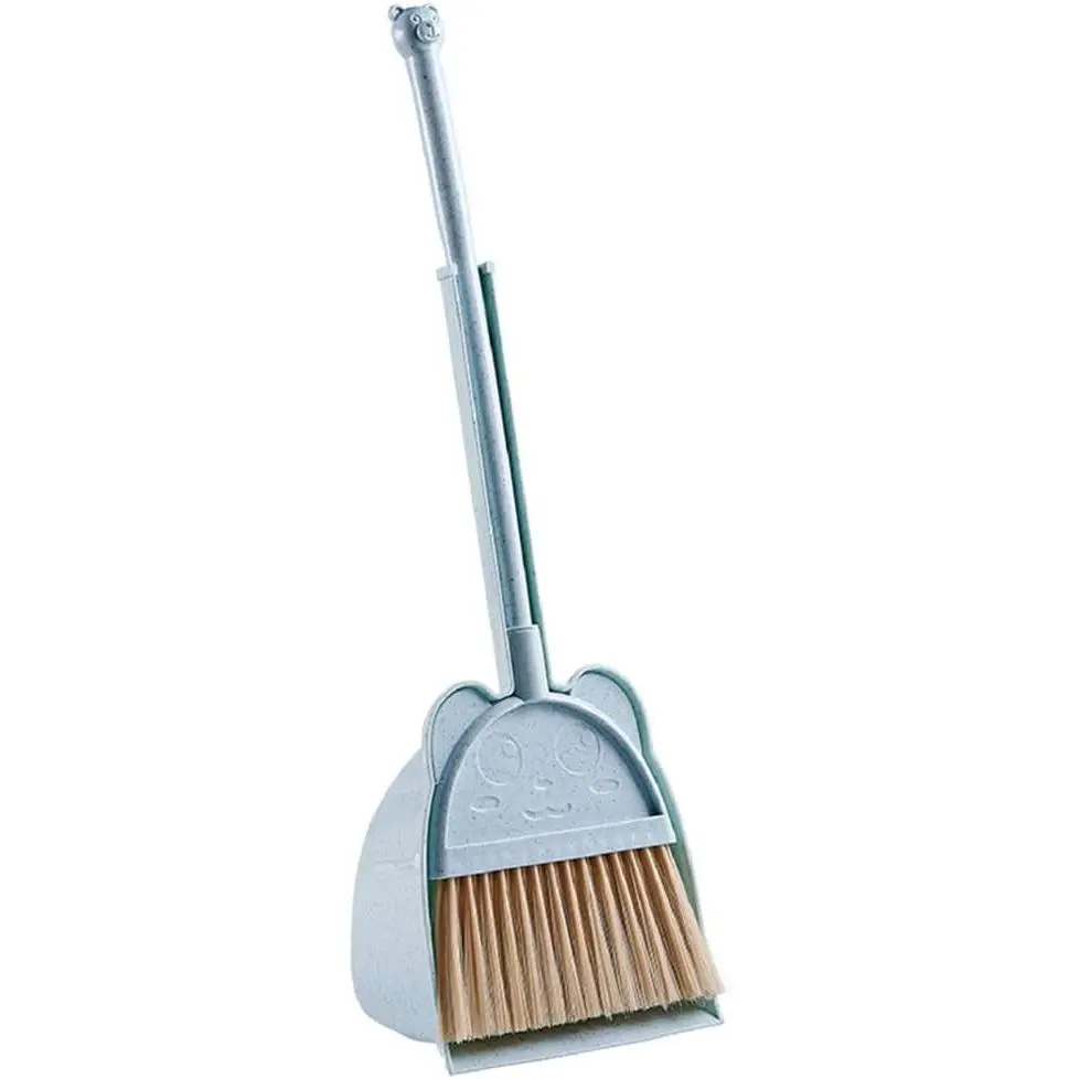 Mini Broom with Dustpan for Kids, Little Housekeeping Helper Set (Blue)