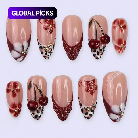 24pcs almond shaped press on acrylic nails autumn and winter European and American hot girl style, sweet and cool leopard print, 3D glue, party fake nails, Decorative nails #GLOBAL PICKS