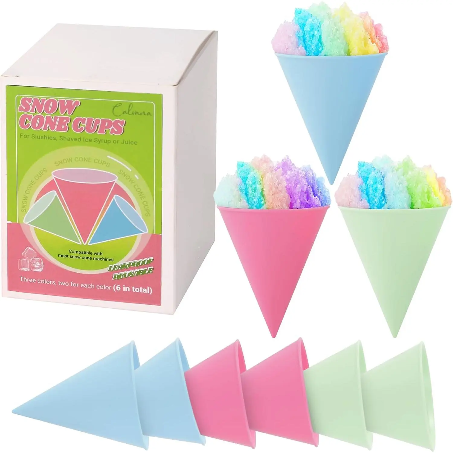 (6-pack)  Plastic Snow Cone Cups, Compatible with  and  Snow Cone Machine, Shaved Ice Cups for Syrup, -Friendly, 6oz