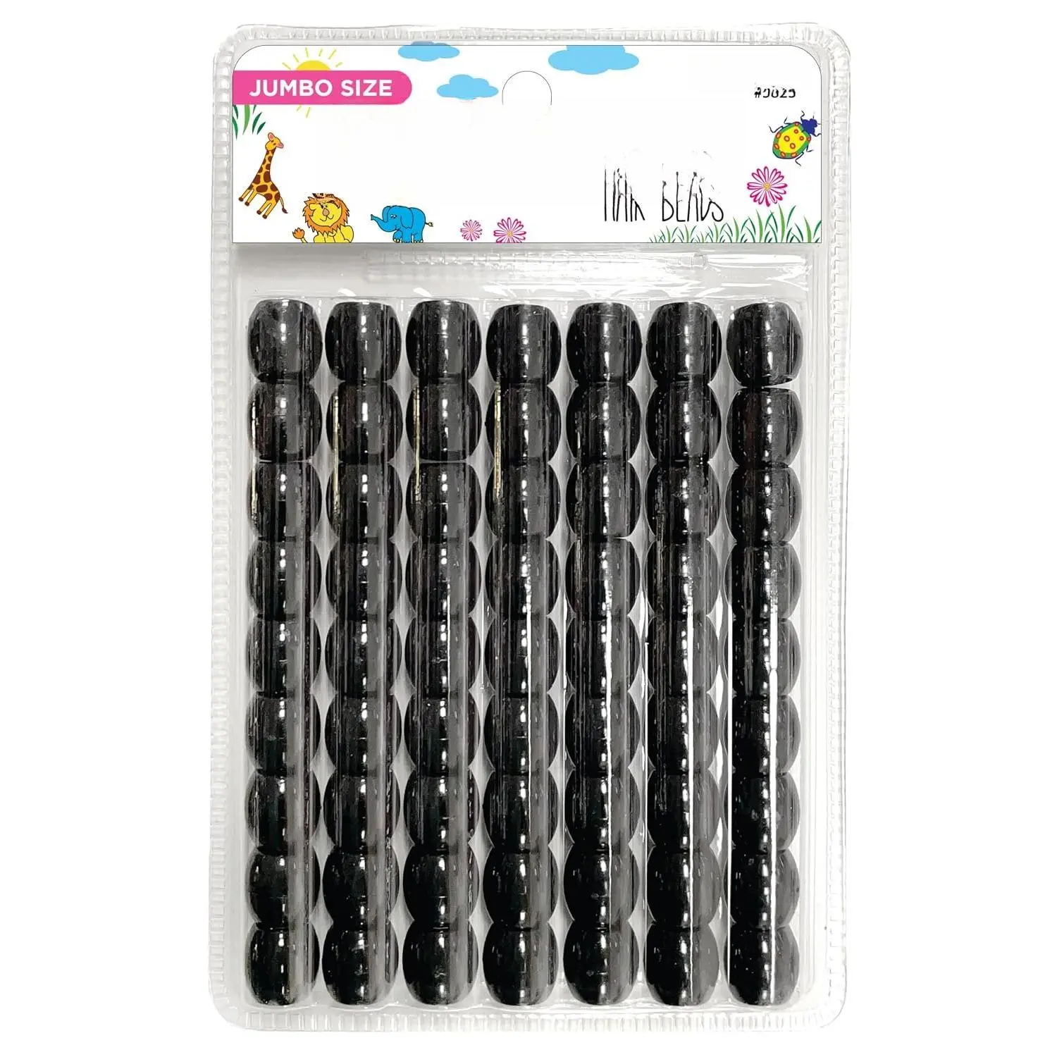 15mm Black Pony Beads - Large Durable Soft Rubber Hair Beads for Braids & Ponytails, Easy Thread DIY Crafts Accessories, Bracelet Making Supplies, 1 Pack