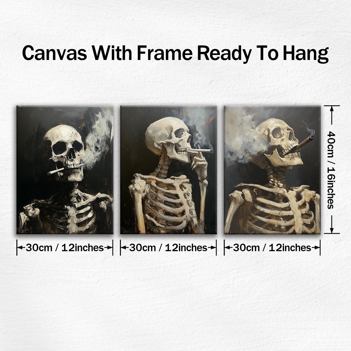 Skull Pattern Canvas Painting, 3 Counts/set Creative Wall Art Poster, Wooden Wall Art, Wall Art Decor for Home Living Room Bedroom Office