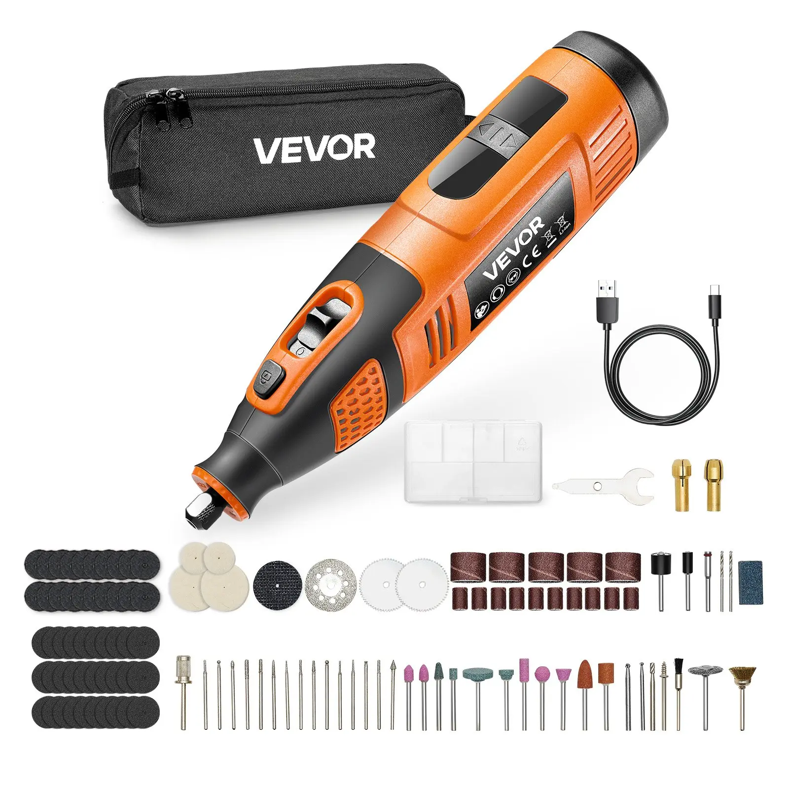 【toolupgrade】VEVOR 119-Piece Cordless Rotary Tool Kit, DC12V Portable Mini Power Rotary Tool, 28-Level Speed 5000-32000 RPM Multi-Purpose DIY Tools for Engraving, Sanding, Polishing, Carving, Cutting, DIY Crafts