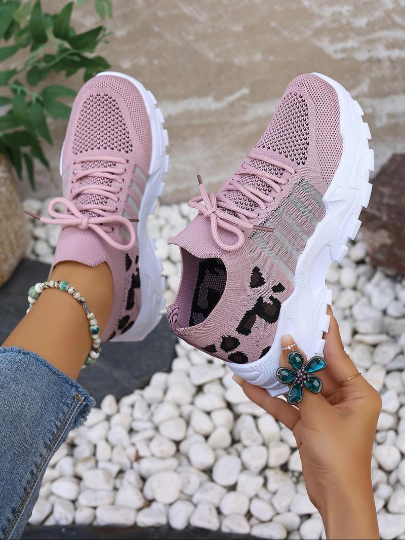 Women's Fashion Leopard Print Lace Up Low Top Sneakers, Casual Comfortable Sporty Running Shoes, Female All-match Round Toe Trending Fashionable Running Athletic Shoes for Daily Wear, Breathable Running Shoes, Workout Sneakers