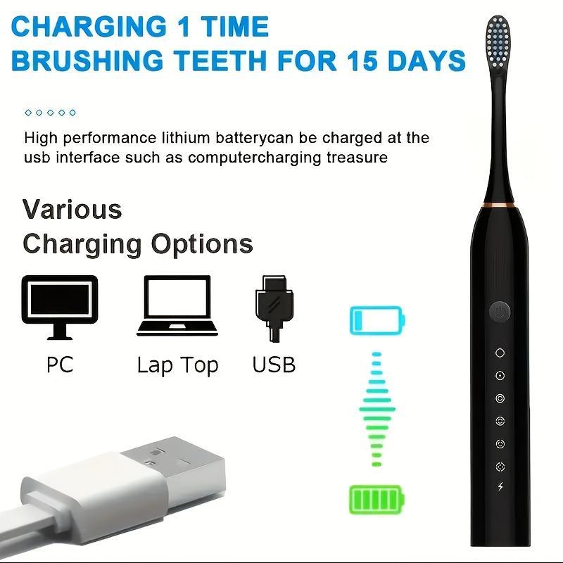 Smart Electric Toothbrush with 6 Modes - Effectively Cleans Teeth & Gums, Rechargeable USB Electric Toothbrush with Replacement Head, Sonic Electric Toothbrush for Adults - for Oral Hygiene - Great Gift for Family & Friends