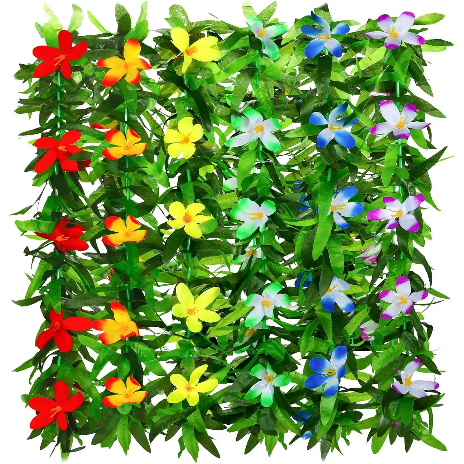 6 Pieces Hawaiian Leis Necklace Bulk Garlands Tropical Artificial Flowers Leaf Leis Luau Party Decorations for Beach Themed Party Supplies