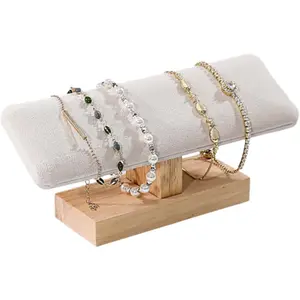 Bracelet Display Wooden Watches Display Tower Base Watch Neck Bracelet Organizer Rack Bangle Scrunchie Headband Showcase Tower Beige SuedeGift.