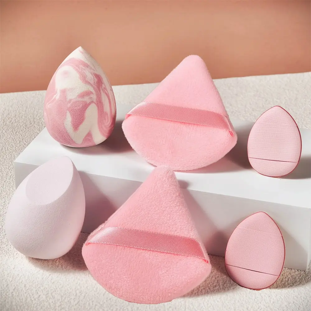 6pcs Multi-Use Makeup Tool Set, Cosmetic Tools, Including Marble Makeup Sponge, Velvet Powder Puffs & Mini Finger Puffs, Wet & Dry Use, Beauty Tools Kit