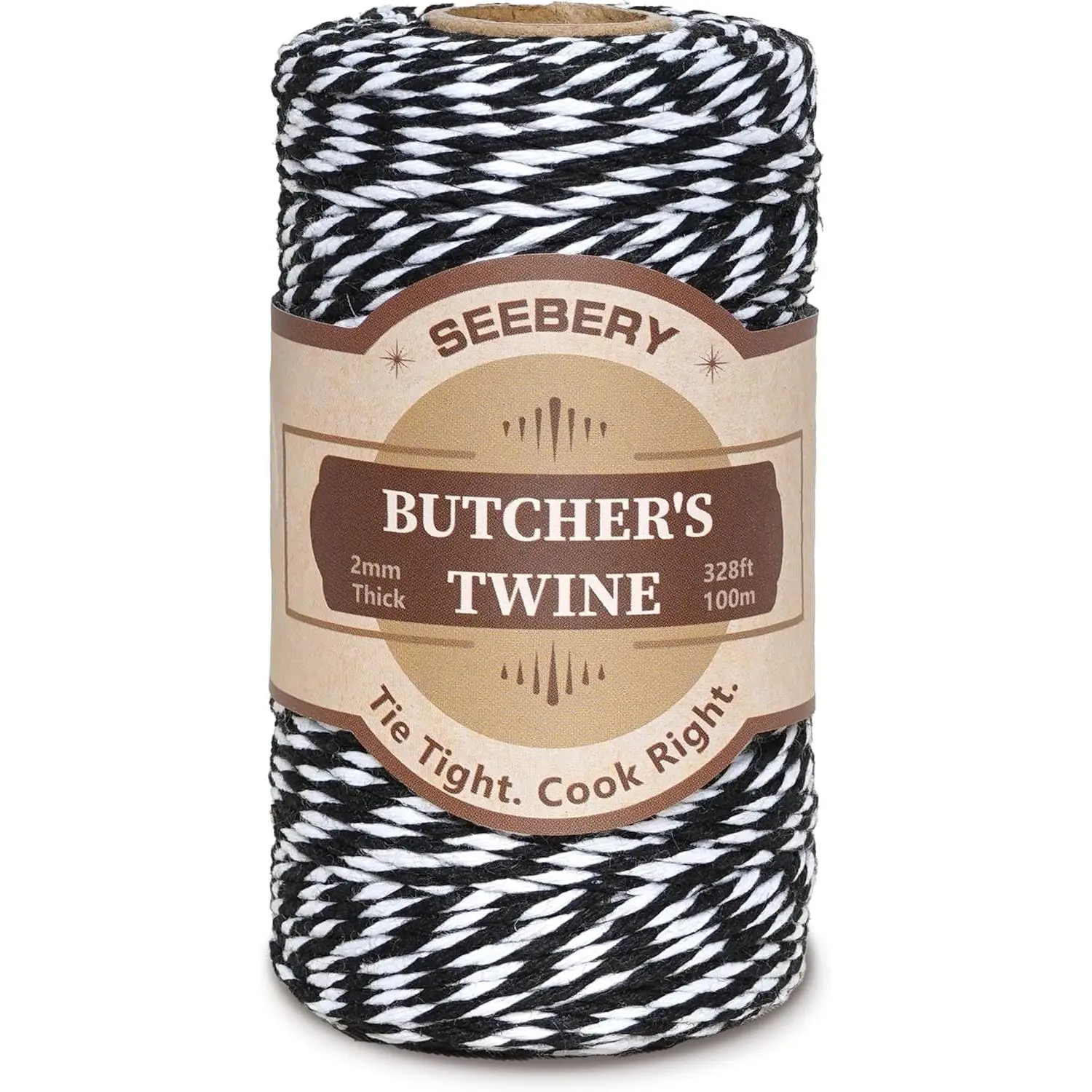 Black and White Food-Safe Cotton Trussing Twine - 328ft 2mm, for Kitchen Use (Turkey Roasting, Baking, Meat Tying), Christmas Decorations, Gift Wrapping