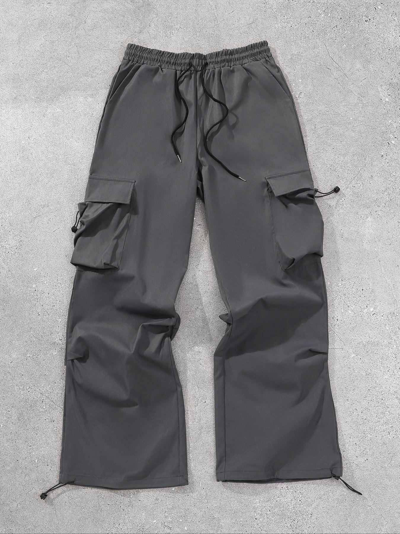 Men's Solid Flap Pocket Cargo Pants, Loose Casual Streetwear Drawstring Waist Pants for Daily Wear, Men's Trousers for All Seasons