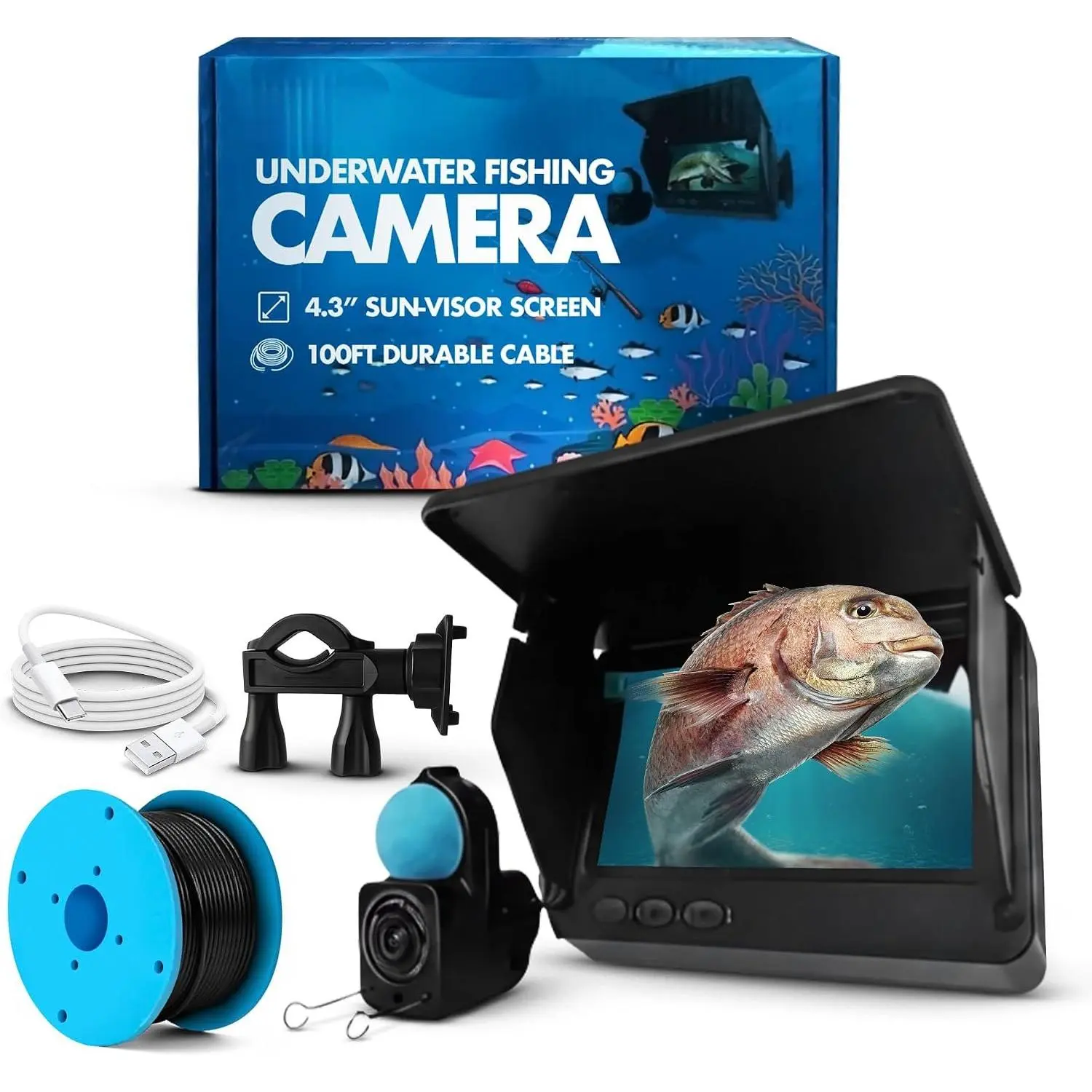 ® Underwater Fishing Camera, Portable Fish Camera, No WiFi Needed | Ice fishing camera & underwater camera for fishing, real time fish viewing, 4.3 in , 100 ft , no wifi app needed