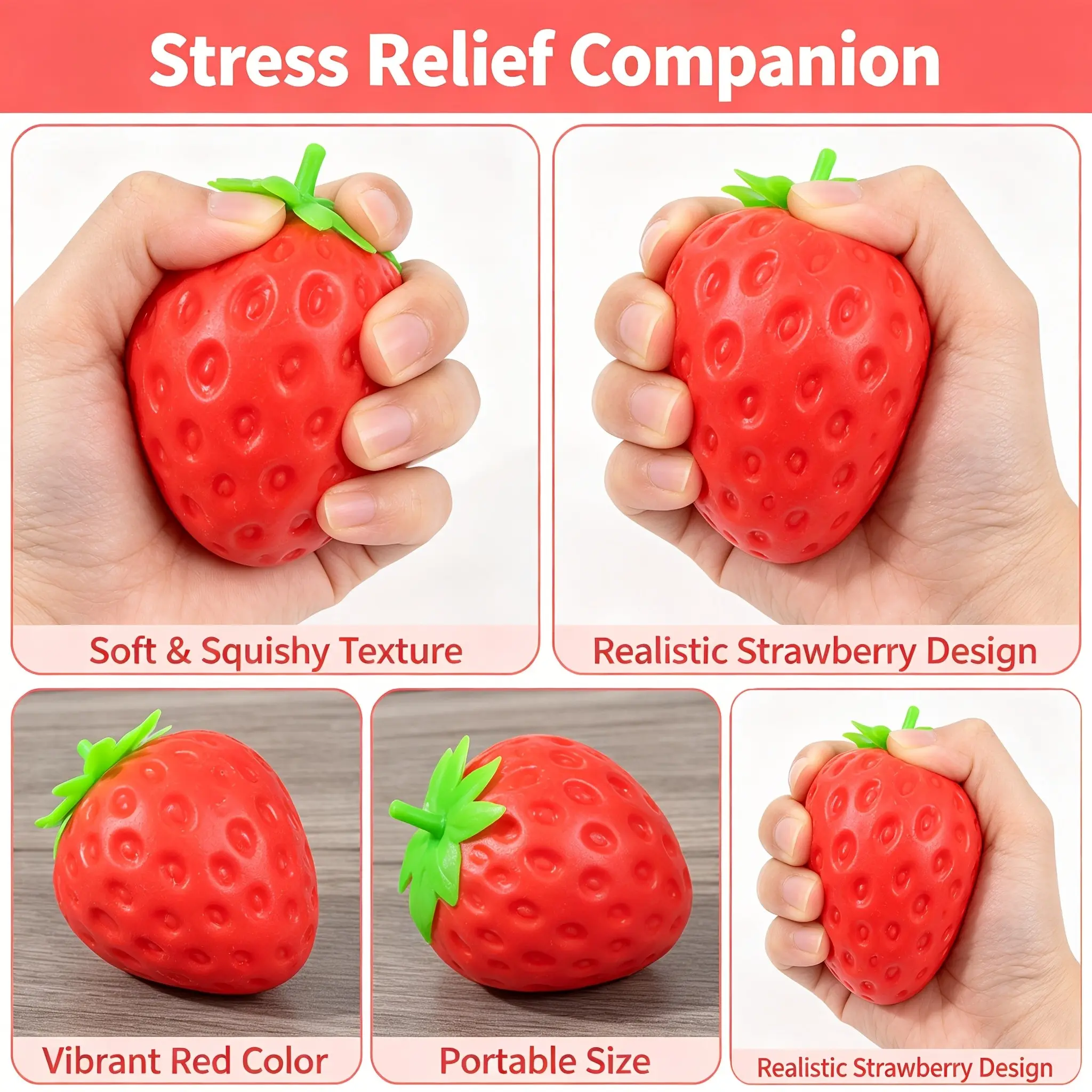Creative Strawberry Squeeze Toy, Rebound Texture Toy, High-Quality Kids Toy, Perfect Holiday Gift, Fun Squeezing Game for All Ages, Stress Relief Fidget