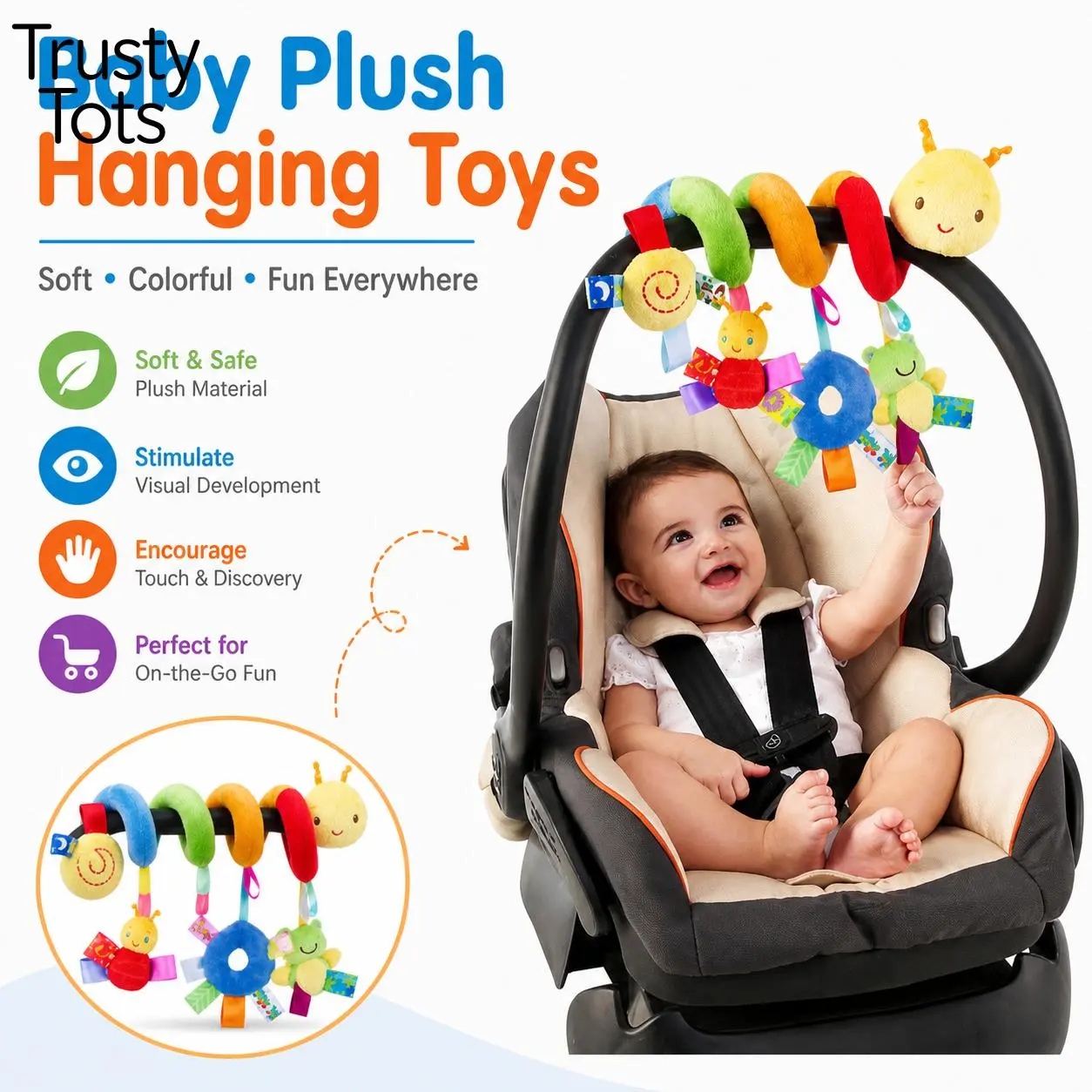Baby Plush Hanging Toys, Cartoon Cute Animals Shapes Prams Stroller Bed Spiral Activity Hanging Toys, Colorful Soothing Toys