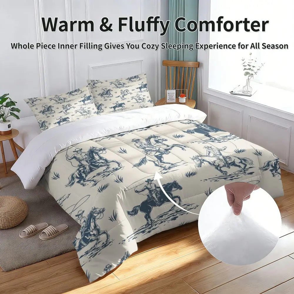 2/3Pcs Western Cowboy Bedding Set, Vintage Horse Riding Comforter Set, Rustic Rodeo Quilt Bedspread for Bedroom Decor, Soft Microfiber Bedding Set with Pillowcase No Pillow Core