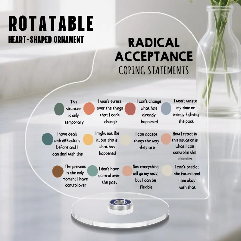 1pc Rotatable Heart Acrylic Affirmation Board, Daily Positive Reminder Desk Decor, Self-Love & Mental Health Ornament, Office Supplies