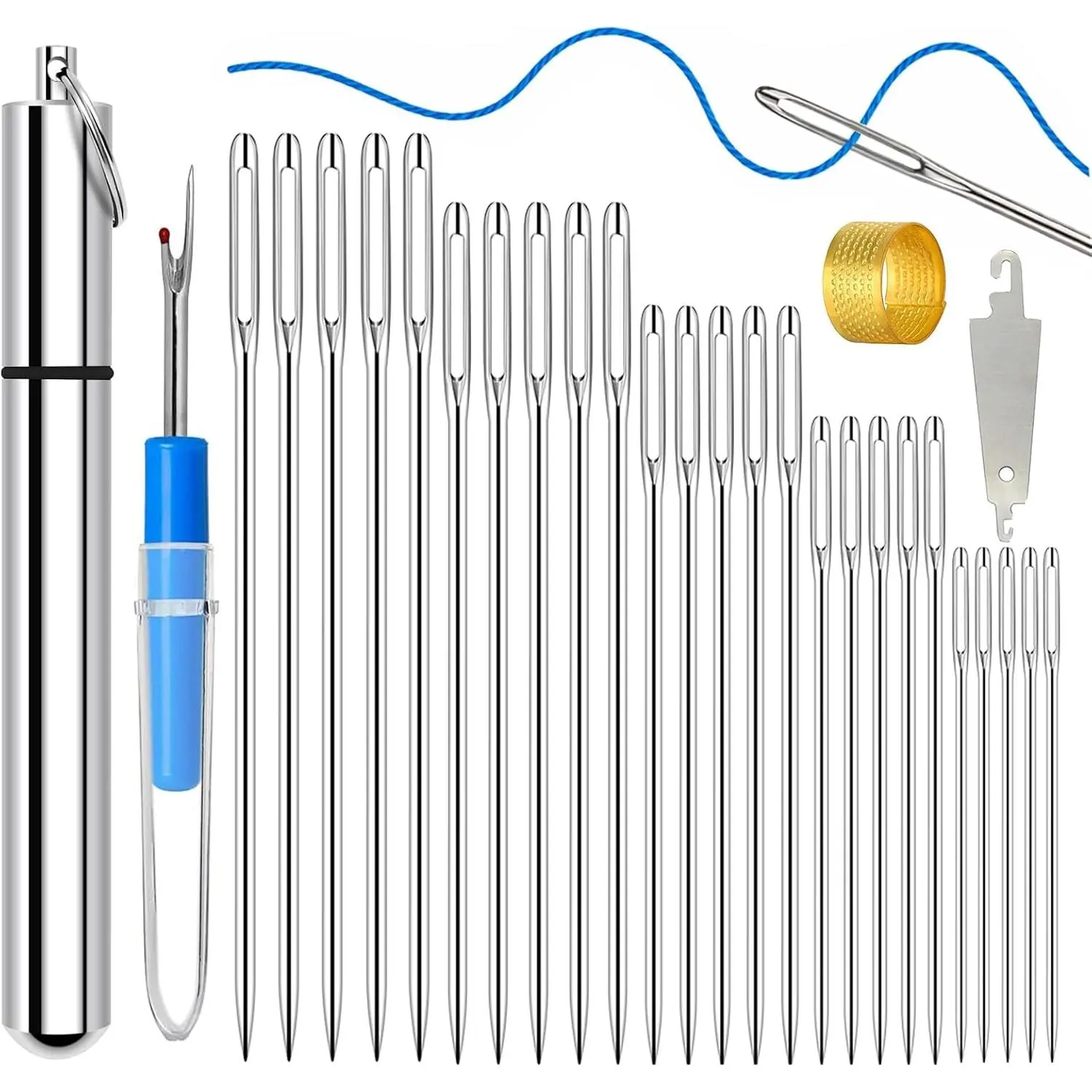 Sewing , Embroidery  with Large Eye, 25 count Hand Sewing  Set, Nickel-Plated High Carbon Steel with  Tube for Mending,  , Quilting & Crafts