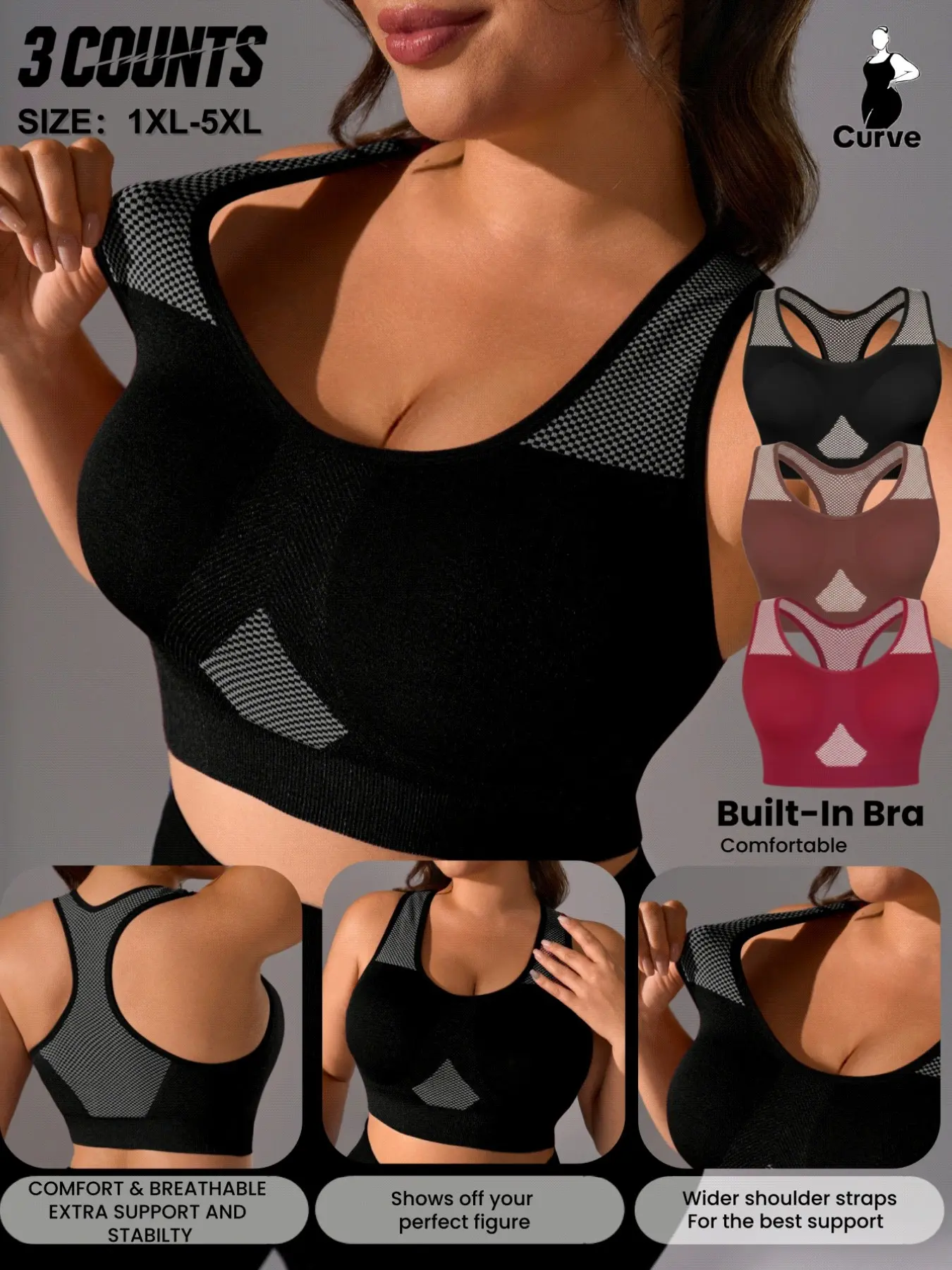 Women's Sporty Seamless Sports Bra, Adjustable Straps, Removable Pads, Breathable & Comfortable, Ideal for Gym, Yoga, Sleep, All Seasons