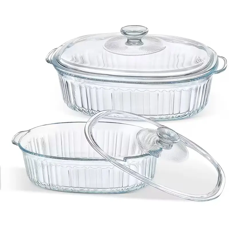 4pcs (2pcs Lids+2pcs Bowls) Glass Baking Dish with Lid Set, Casseroles with Glass Lids, 61oz, 95oz, Oven & Microwave Safe, Versatile Deep Glasses Food Container for Baking, Cooking; with Ideal for Desserts, Chicken, Pasta, for Mother's Day Gifts