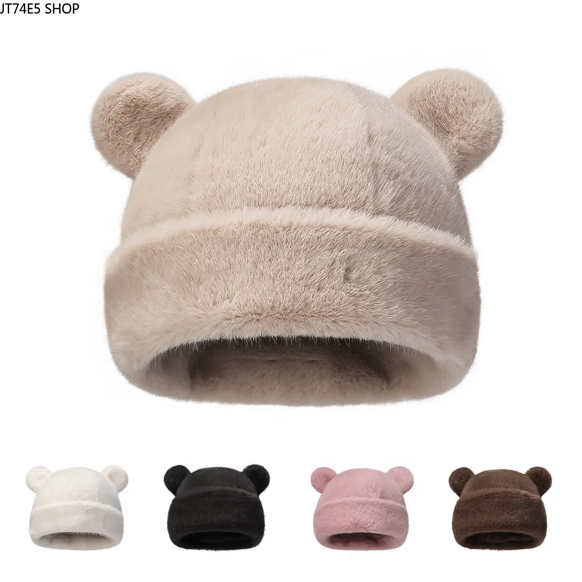 Winter New Bear Ears Mongolian Bucket Hat, Korean Style Faux Mink Fur Warm Outdoor Basin Hat