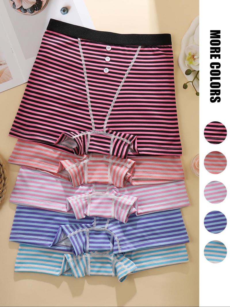 Women's Striped Print Underwear Set, 2/3/5/8 Pieces, Comfortable Breathable Fabric, Casual Style, All Seasons, Fitted Waistband