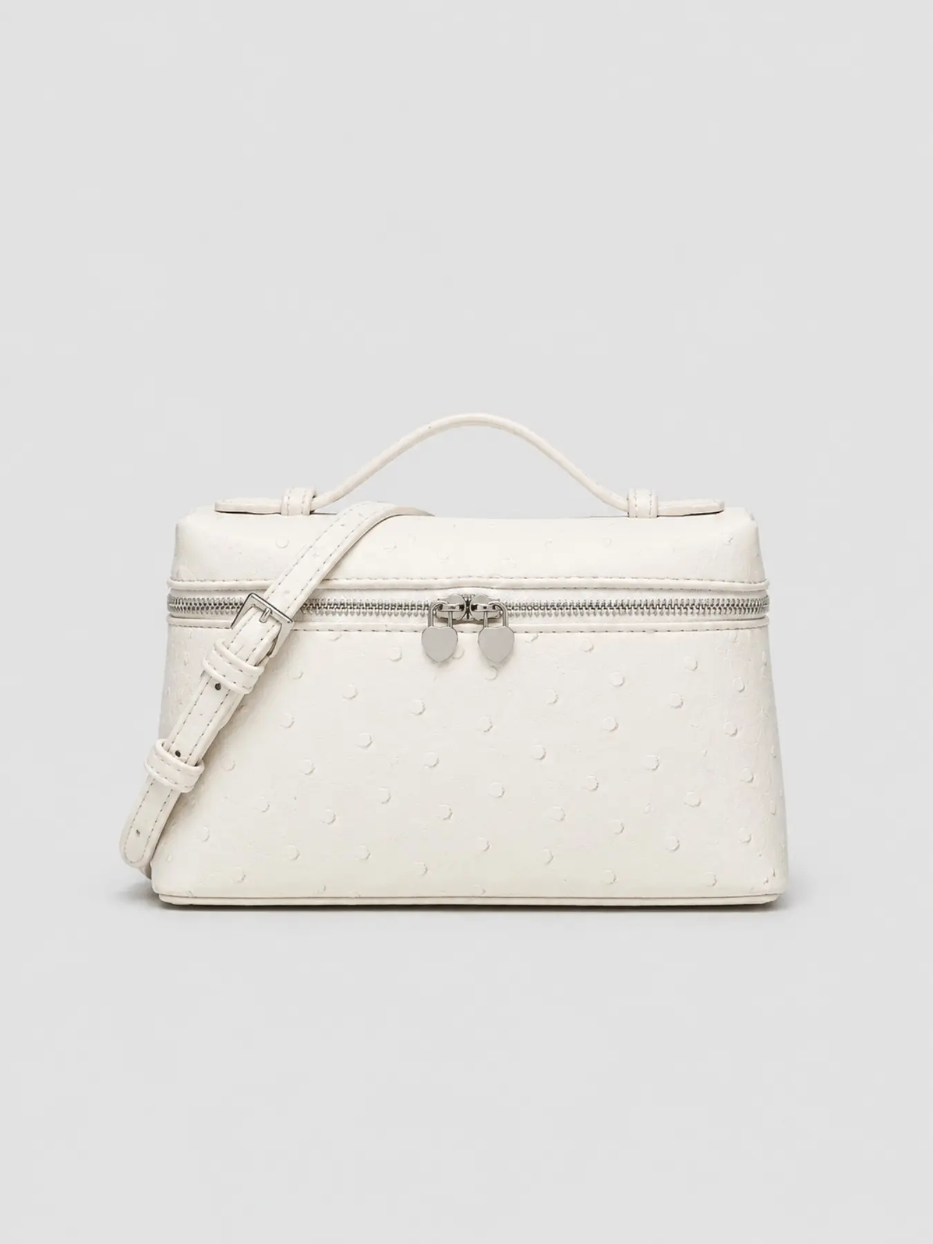 Vintage Ostrich-Embossed Vanity Case for Women, Convertible Top Handle Crossbody Cosmetic Bag with Double Zipper, Portable Travel Makeup Organizer