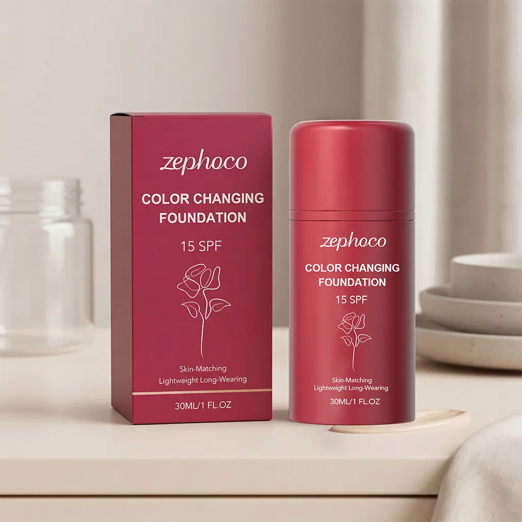 Zephoco Temperature Changing Protective Liquid Foundation Cosmetic - Hydrating, Moisturizing, Nourishing, Lightweight, Skin-Adherent Daily Base Makeup, Compact Portable for Natural Flawless Complexion