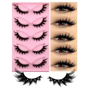 Korean Beauty 5 Pairs Long Volume Lashes Fluffy Cat Eye False Eyelashes Soft Comfortable Synthetic Fiber Thick Band Dramatic Eye Makeup for Party Photo