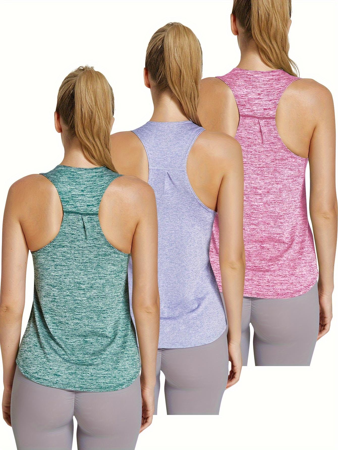 3pcs Women's Quick-Dry Workout Tank Tops - Sleeveless Racerback Fitness Shirts, Solid Color Athletic Training Tops for Gym, Yoga, Swimming & All-Season Wear, Non- & Machine Washable (Bulk Pack)