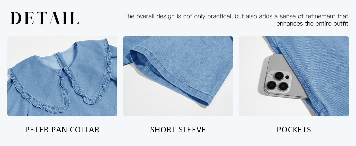 Imily Bela Womens Summer Denim Mini Dress Oversized Peter Pan Collar Short Sleeve Casual Flowy Babydoll Jean Dresses SpringStatements