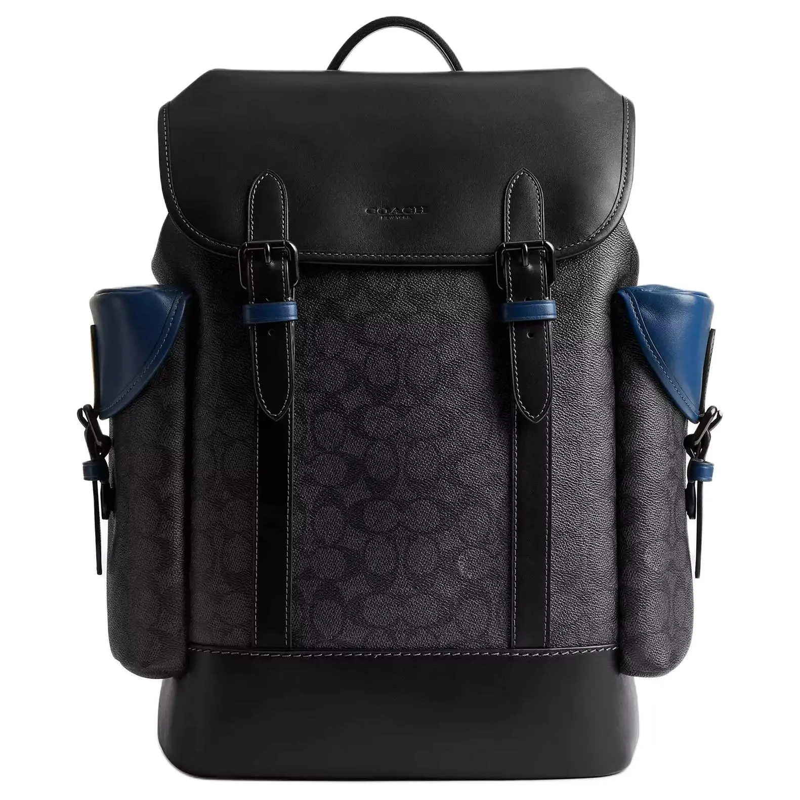 COACH Hitch 31 Printed Flap-Top Coated Canvas and Premium Leather Backpack for Men, Large, Black