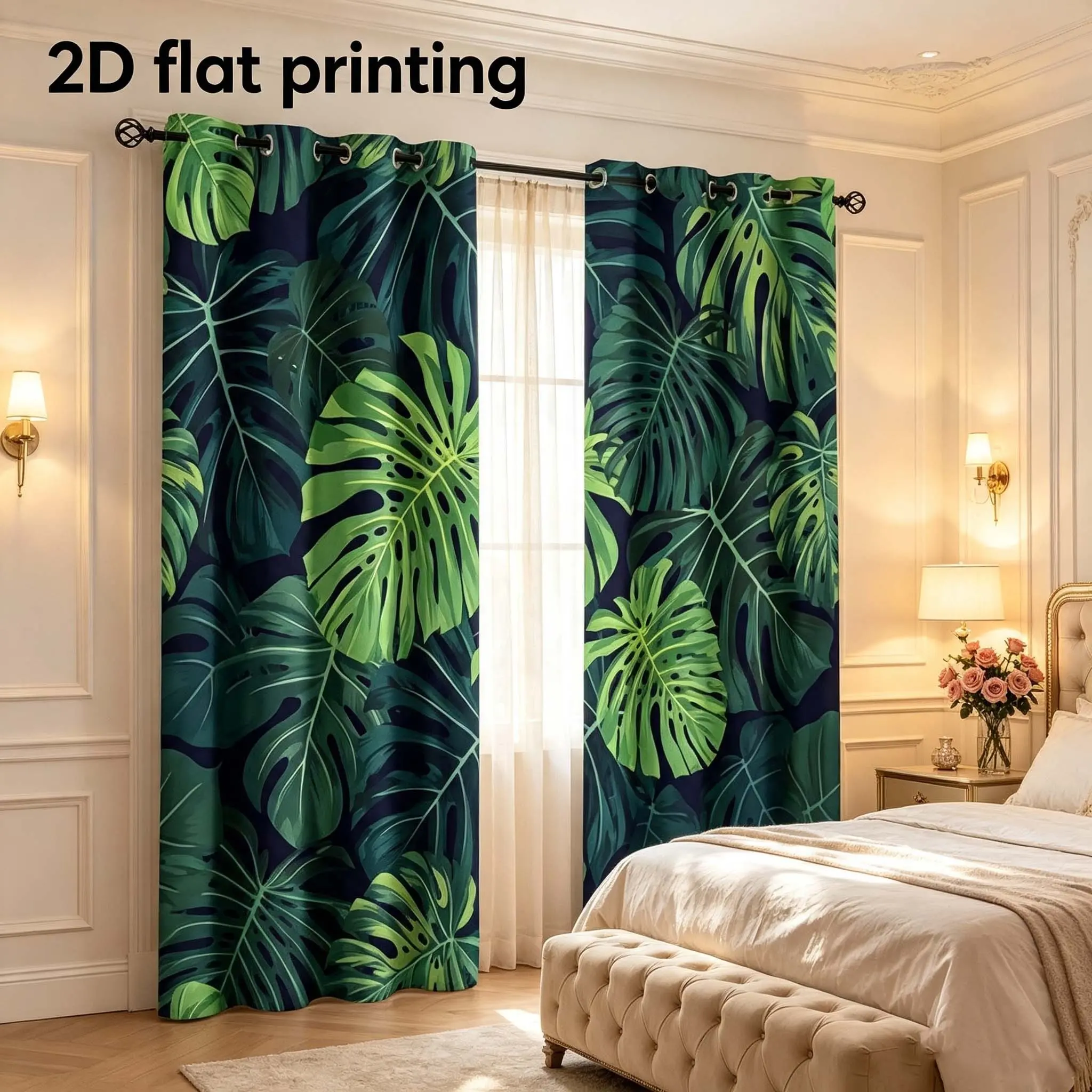 Tropical Rainforest Plant Leaf Curtains - 2-piece set of semi-transparent polyester curtains, suitable for bedrooms, living rooms, and offices, machine washable - contemporary fashion theme
