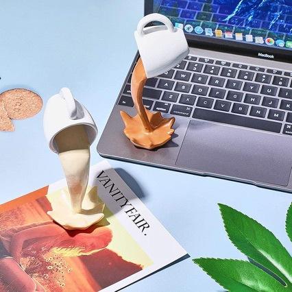 Floating Spilling Coffee Cup Sculpture, 3D Pouring Coffee Mug Resin Figurine, Kitchen Countertop Decor