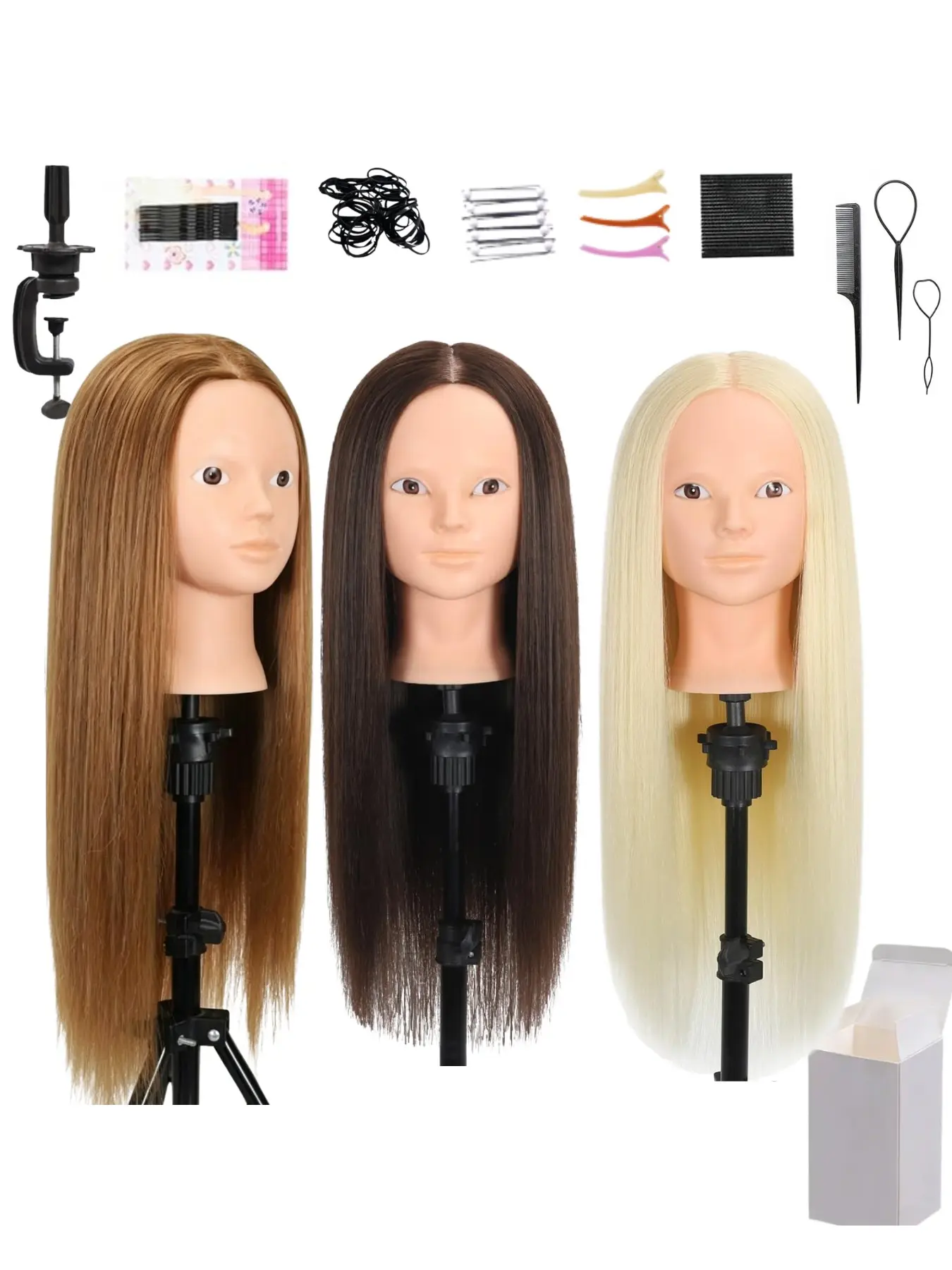 80% Human Hair Training Mannequin Head 26 Inch Straight Hair No Makeup Manikin Head With Adjustable Stand And Styling Kit Hairdressing Tools Suitable For Hair Cutting Braiding Practice For Cosmetology Students