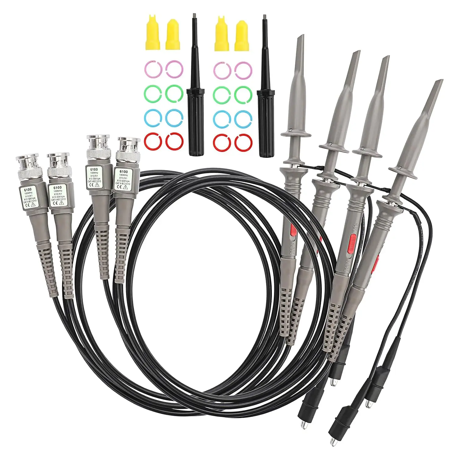 4 count 100 MHz 300V DC High Sensitivity Oscilloscope Clip Probe 10:1 and 1:1 Switchable with Mini  Clip and Ground Lead