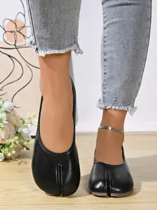 Split Toe Ballet Flat Women's Shoes, Soft Sole, Casual PU Leather, Eva Foam Bottom, Slip-On, All Seasons, Comfortable Dress Shoes
