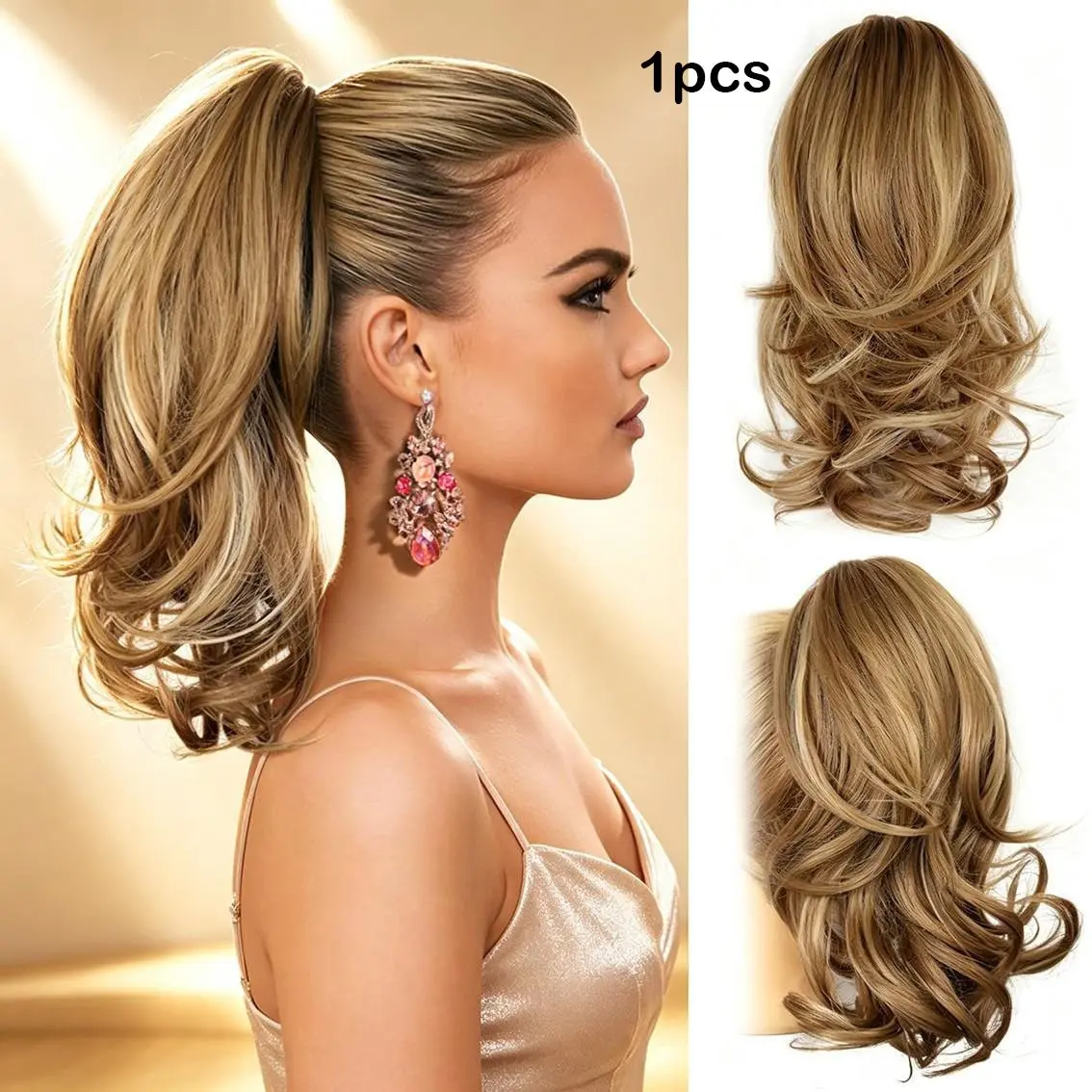 14 Inch Clip-On Wig Tail Short Curly Hair, Clip On Hairpieces, Voluminous Half-Up High Ponytail, Curly Ponytails, Lazy Person Atmosphere False Braids, Easy-To-Use Hair Accessory
