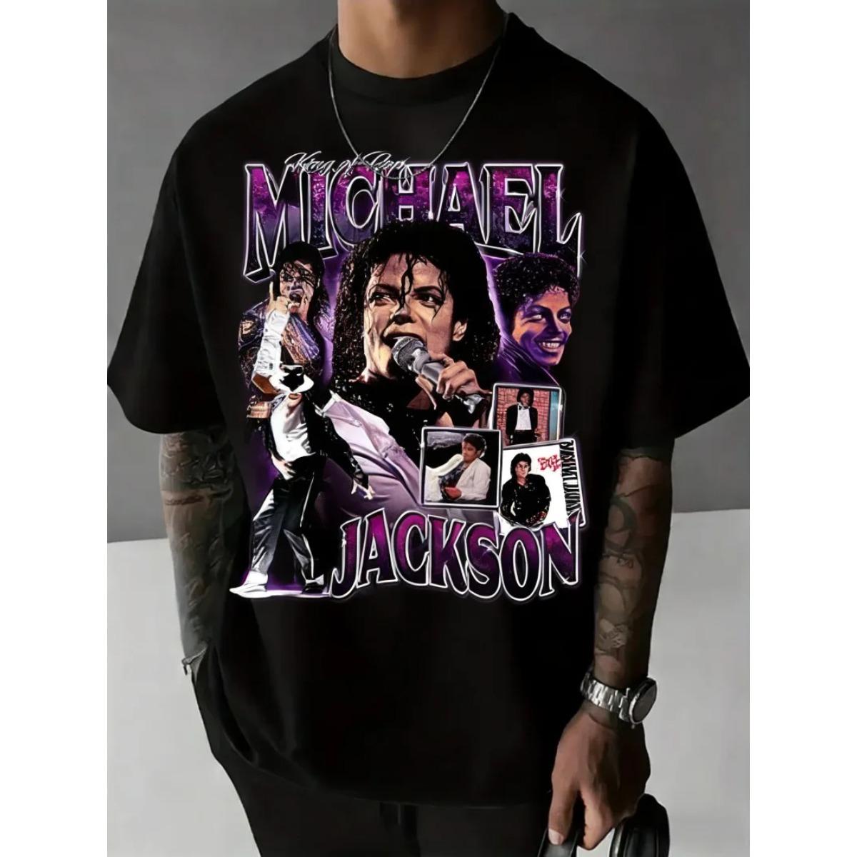 Singer MJ Michael Jackson Portrait Graphic Cotton T Shirt Men's Retro Fashion Summer Unisex Hip Hop Short Sleeve Loose Shirt